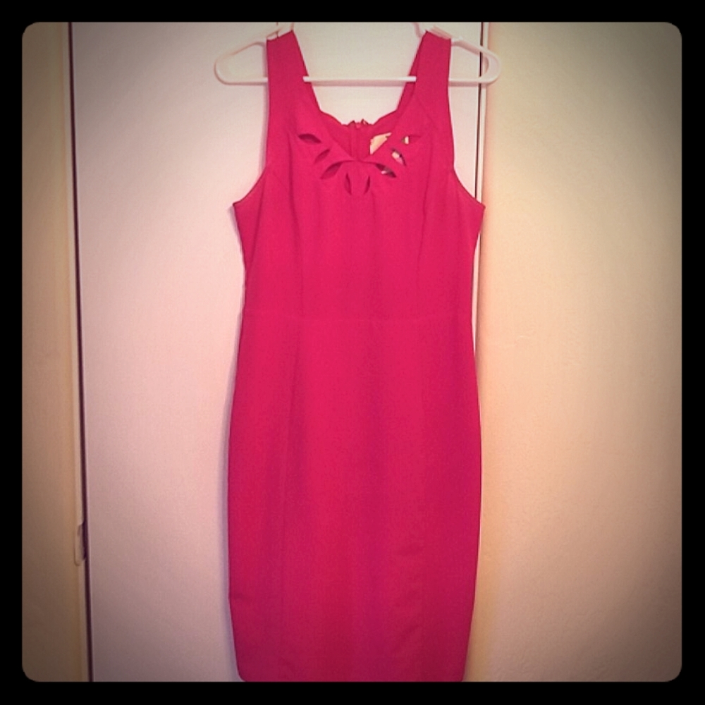 Fervour Hot Pink Pencil Dress w/ Latticed Neckline